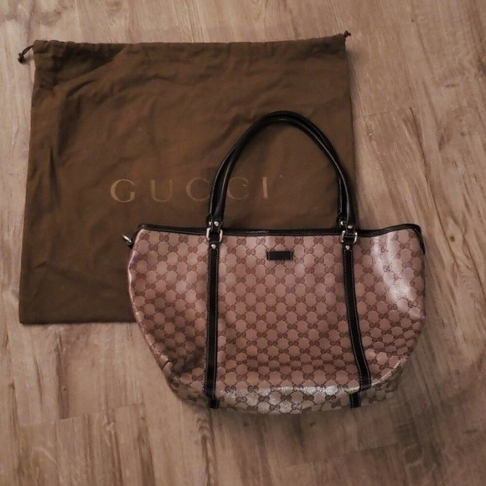 Gucci Brown Guccisima Chic Edgy Feminine Luxury Medium Carry on Travel Tote